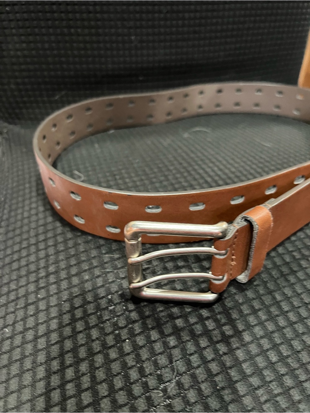 Woman’s Brown Leather Belt with Triple-Prong Buckle